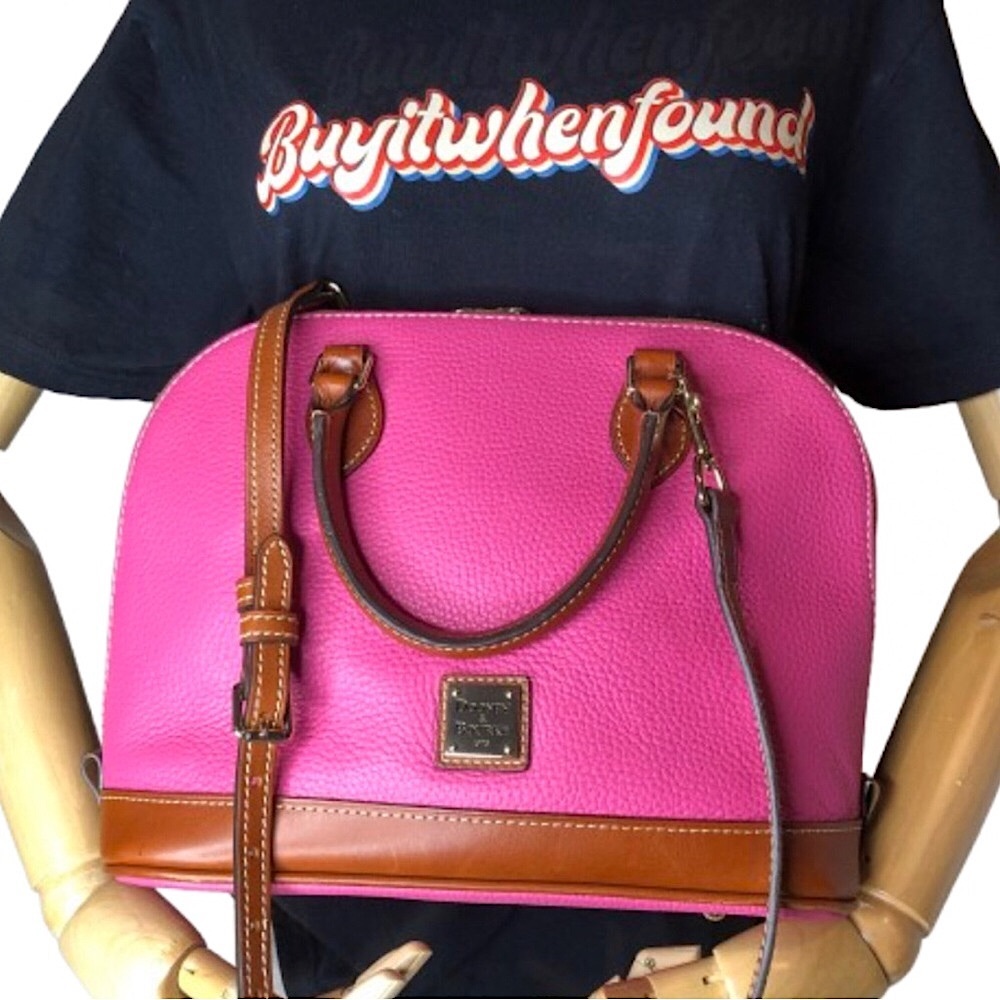 DOONEY BOURKE Pink Tumbled Leather Dome Shaped Brown Top Handle Shoulder Bag